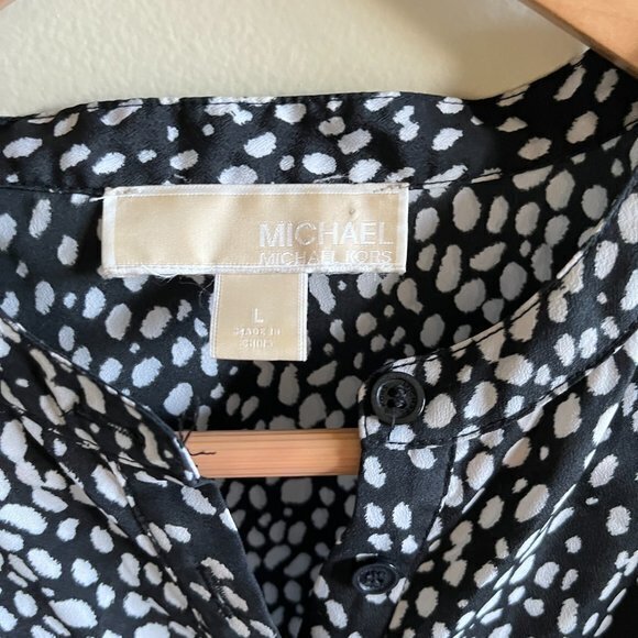 MICHAEL MICHAEL KORS BUTTON UP BELTED BLOUSE KIMONO WOMENS SIZE L SEMI SHEER - Picture 2 of 5